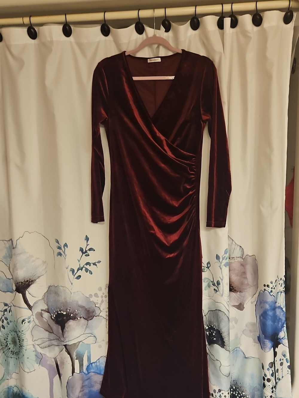 Velvet Wrap-Style Burgundy Women's Dress